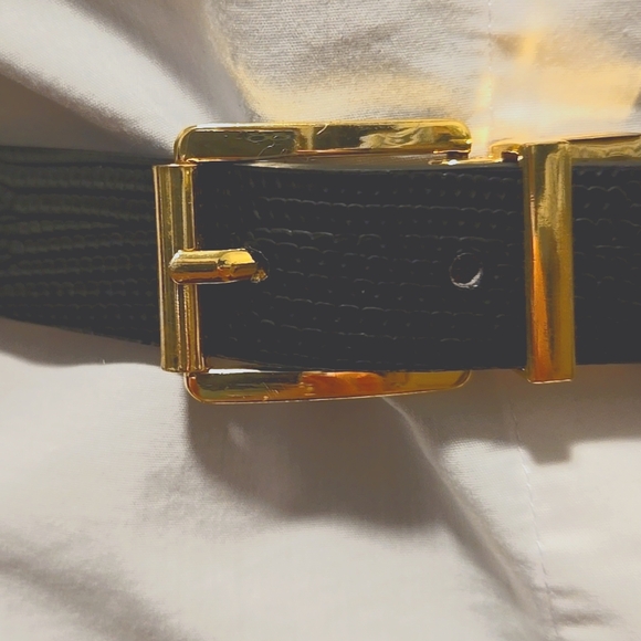 Leopard print/black women's thin belt with gold buckle - Picture 3 of 5